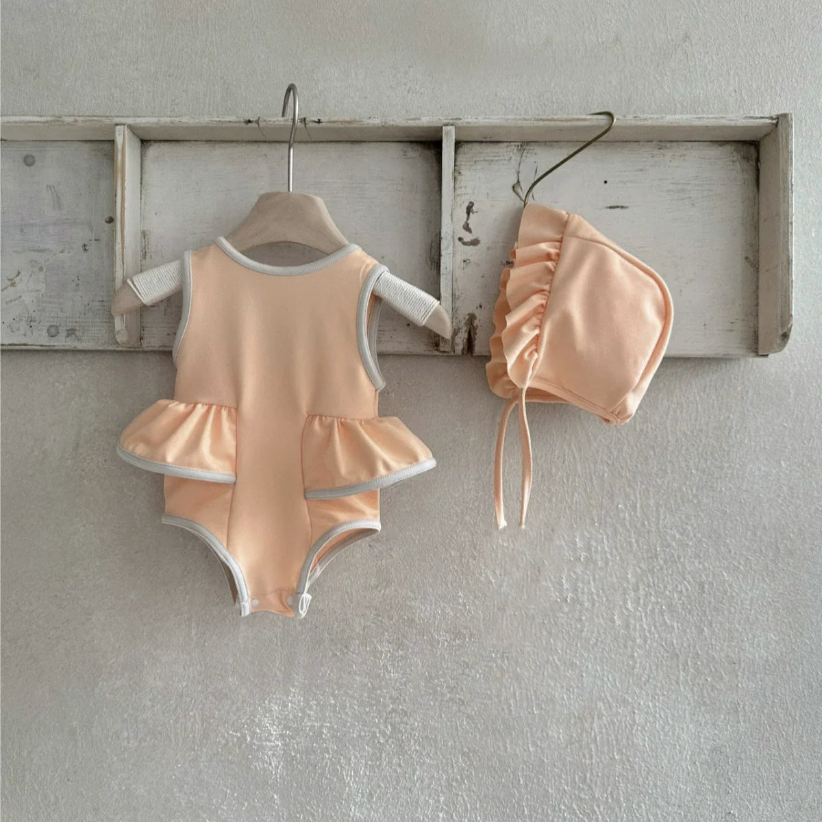 Arrival Baby Girl Color Patchwork Sleeveless Swimwear With Hats-3