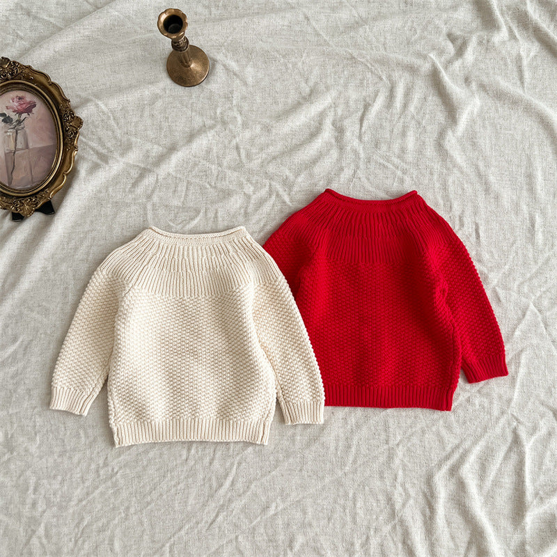 Autumn Arrival Baby Kids Girls Comfortable Flowers Embroiedery Pattern Knitted Long Sleeves Cardigan-1