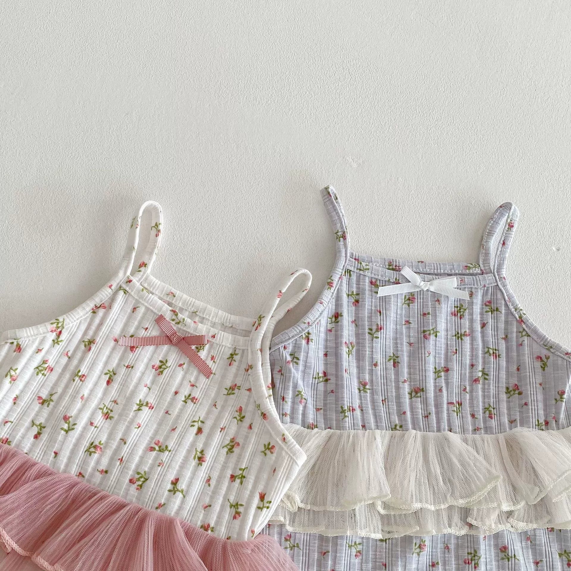 Summer Arrival Baby Girls Color Patchwork Flowers Pattern Sleeveless Onesies-1