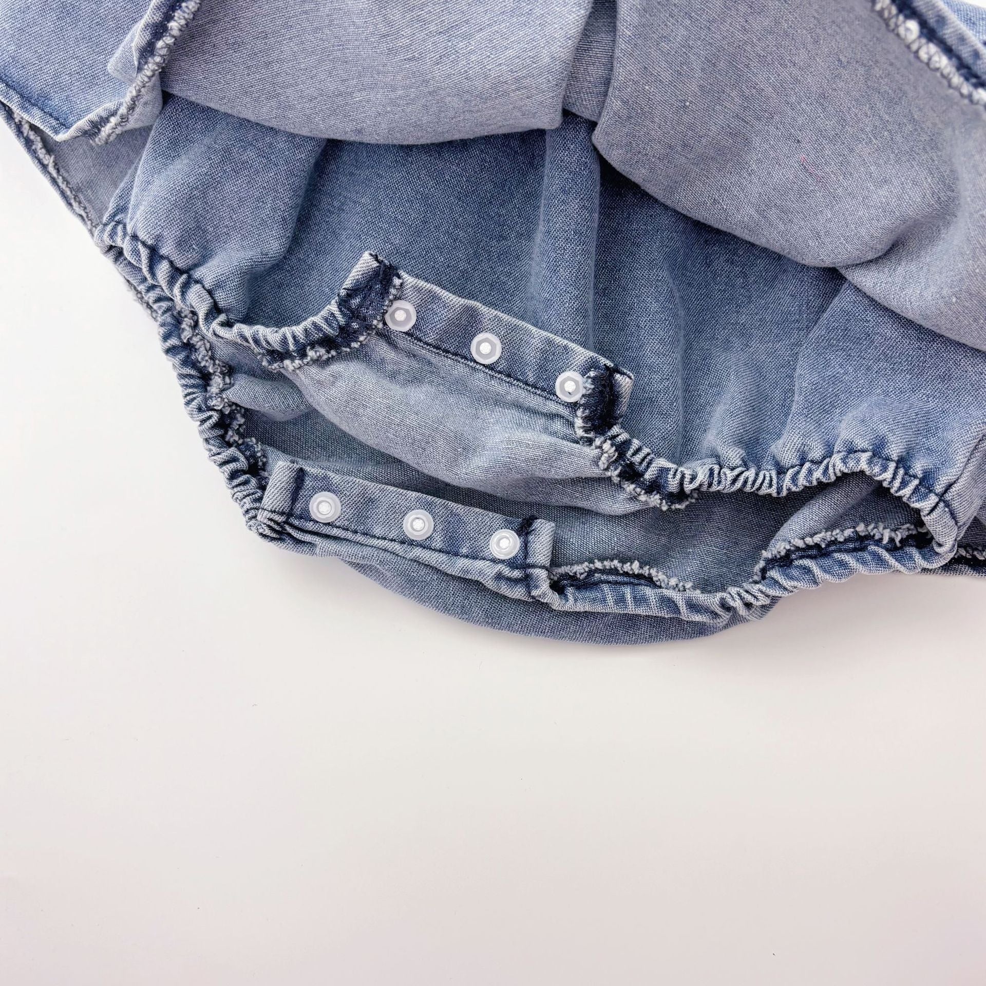 Summer Arrival Baby Girls Cute Sleeveless Denim Pleated Dress Design Strap Onesies-3