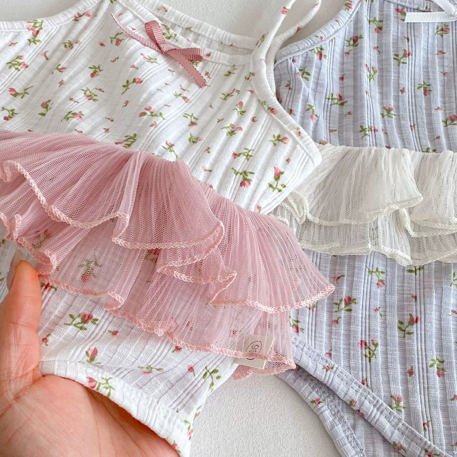 Summer Arrival Baby Girls Color Patchwork Flowers Pattern Sleeveless Onesies-2