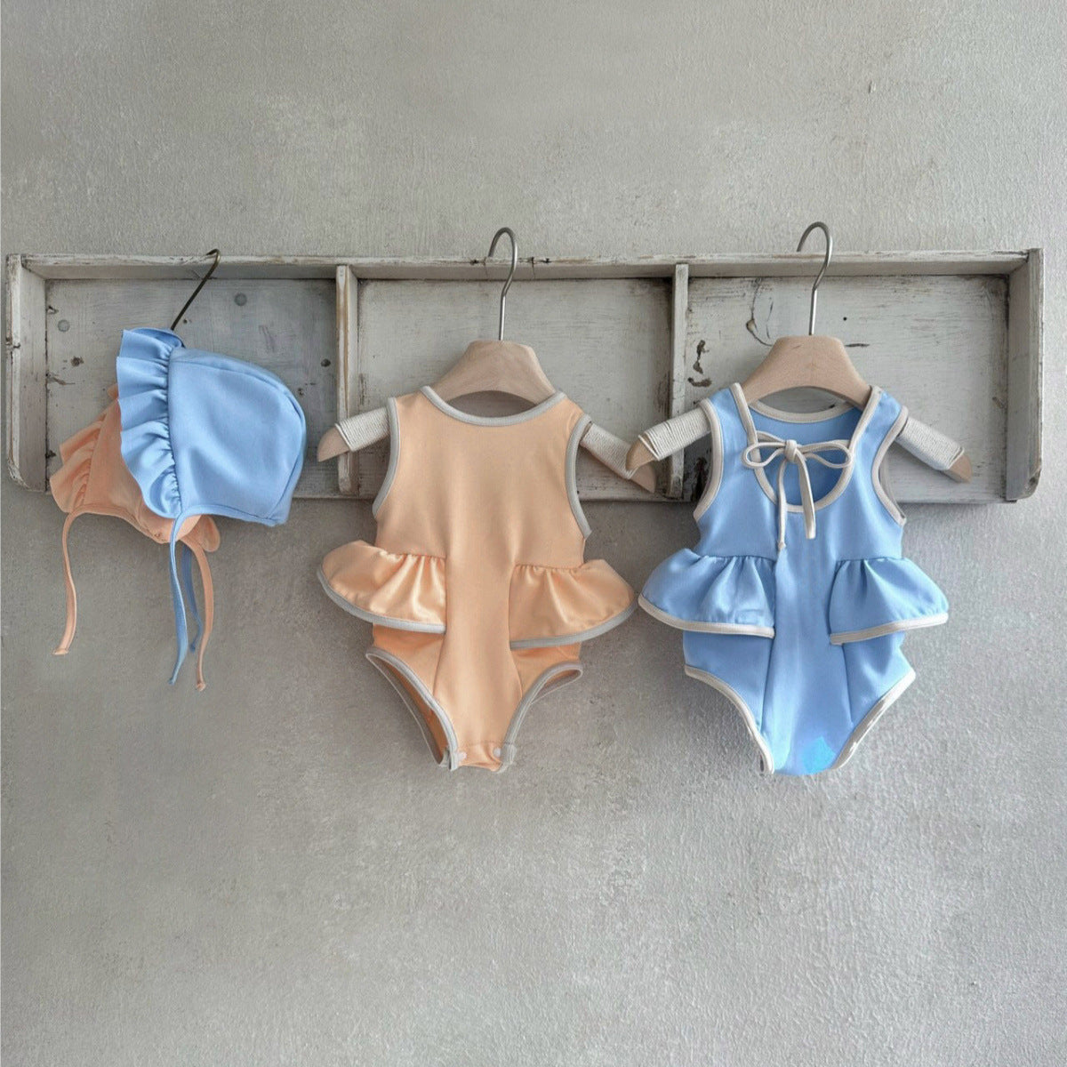 Arrival Baby Girl Color Patchwork Sleeveless Swimwear With Hats-1