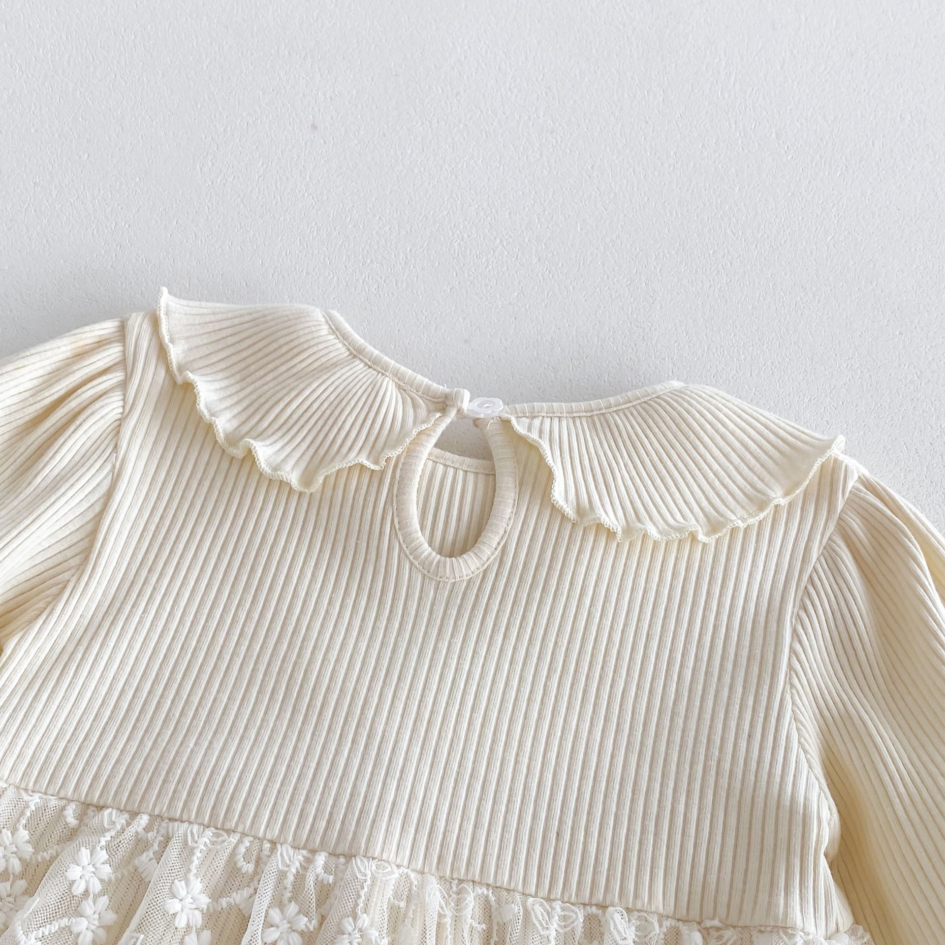 Spring Arrival Baby Girls Cute Floral Embroidered Tulle Long Sleeves Onesies-4