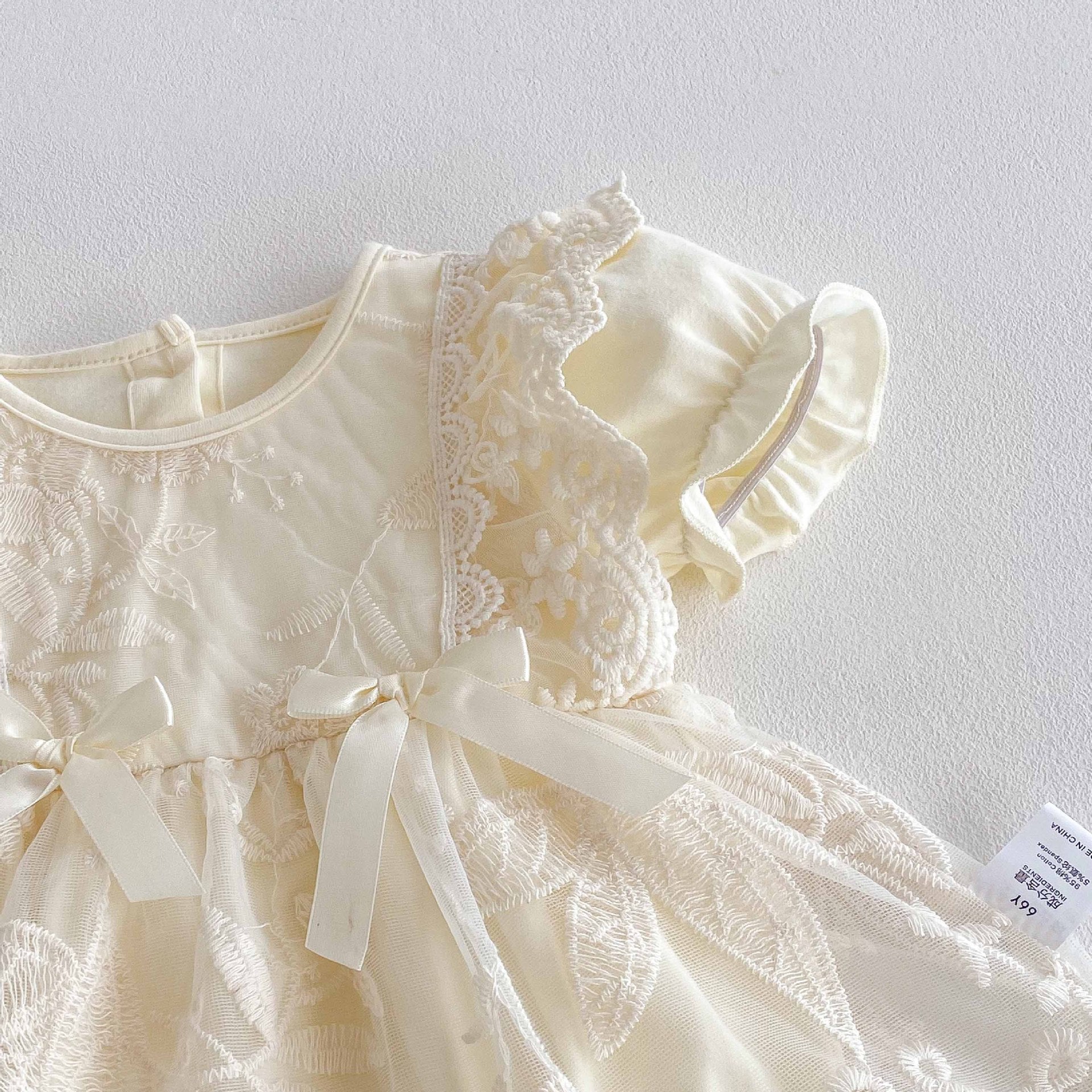 Summer Arrival Baby Girls Cute Solid Color Floral Embroidery Short Sleeves Dress Design Onesies-3