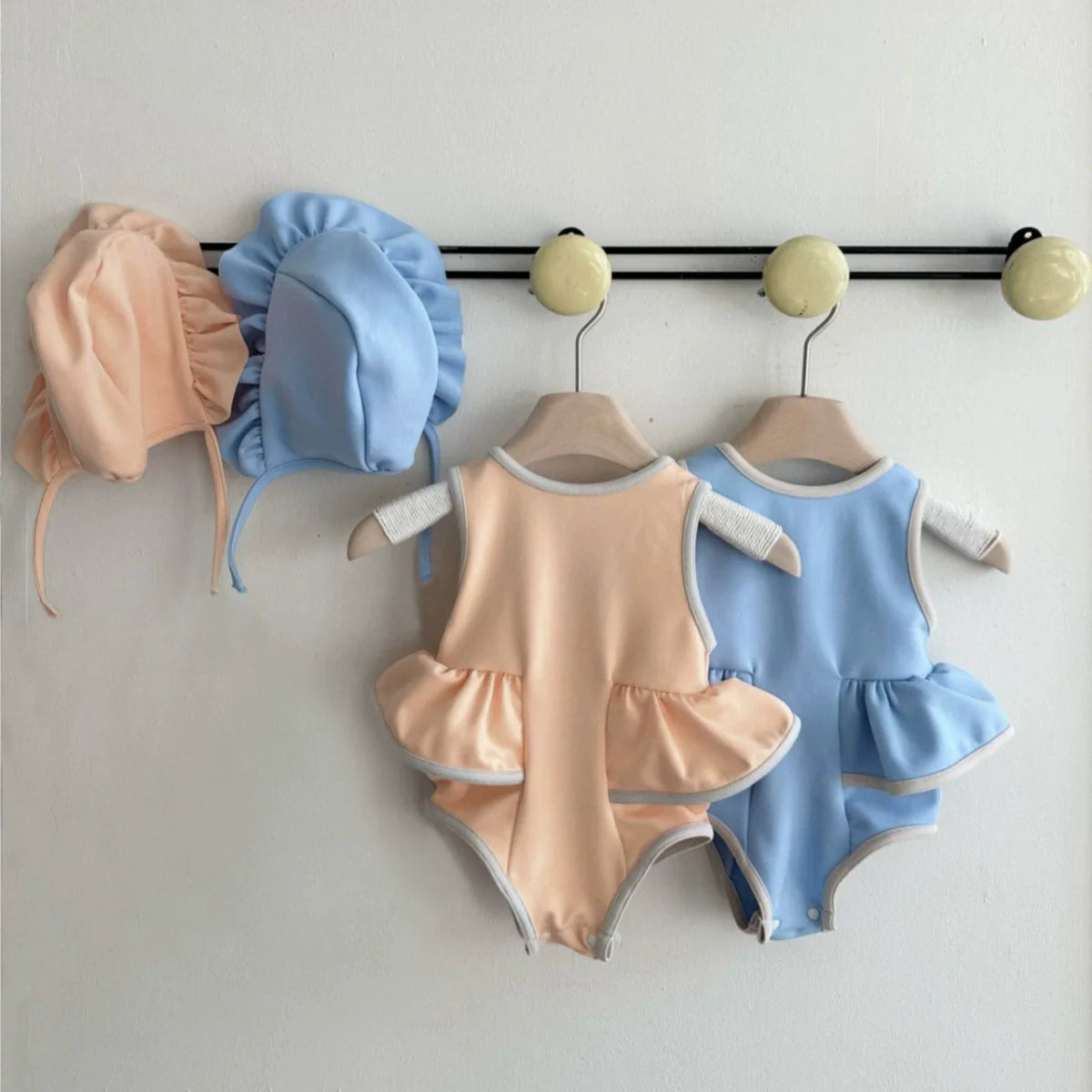 Arrival Baby Girl Color Patchwork Sleeveless Swimwear With Hats-0