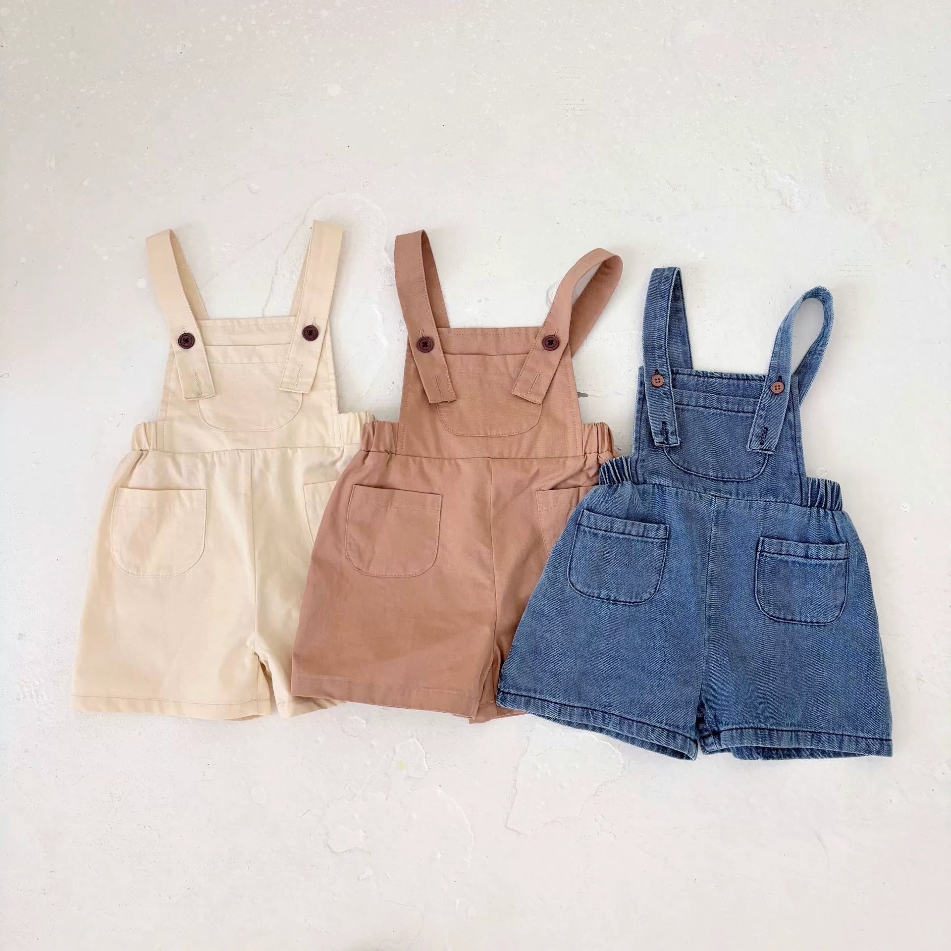 Summer Arrival Baby Girls Sleeveless Simple Plain Overalls Rompers-0