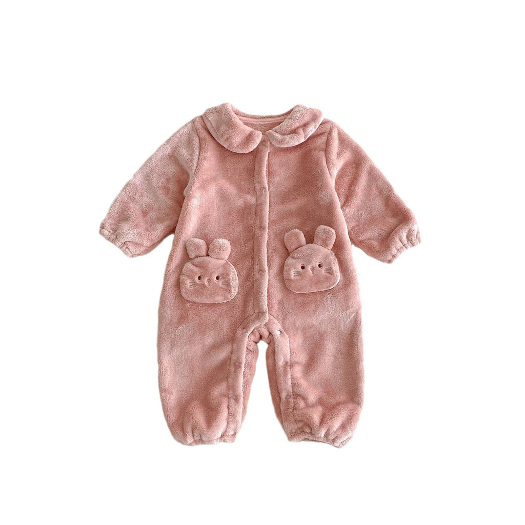 Winter Arrival Baby Girls Cute Rabbits Pattern Warm Double-sided Fleece Rompers