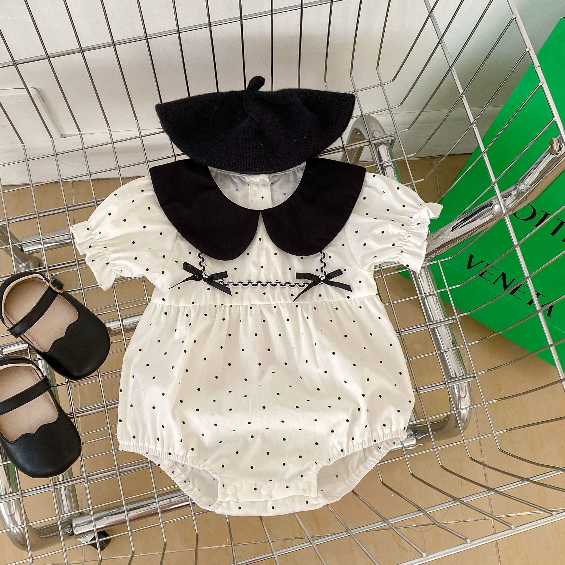 Baby Girl Dot Pattern Doll Neck Triangle Onesies