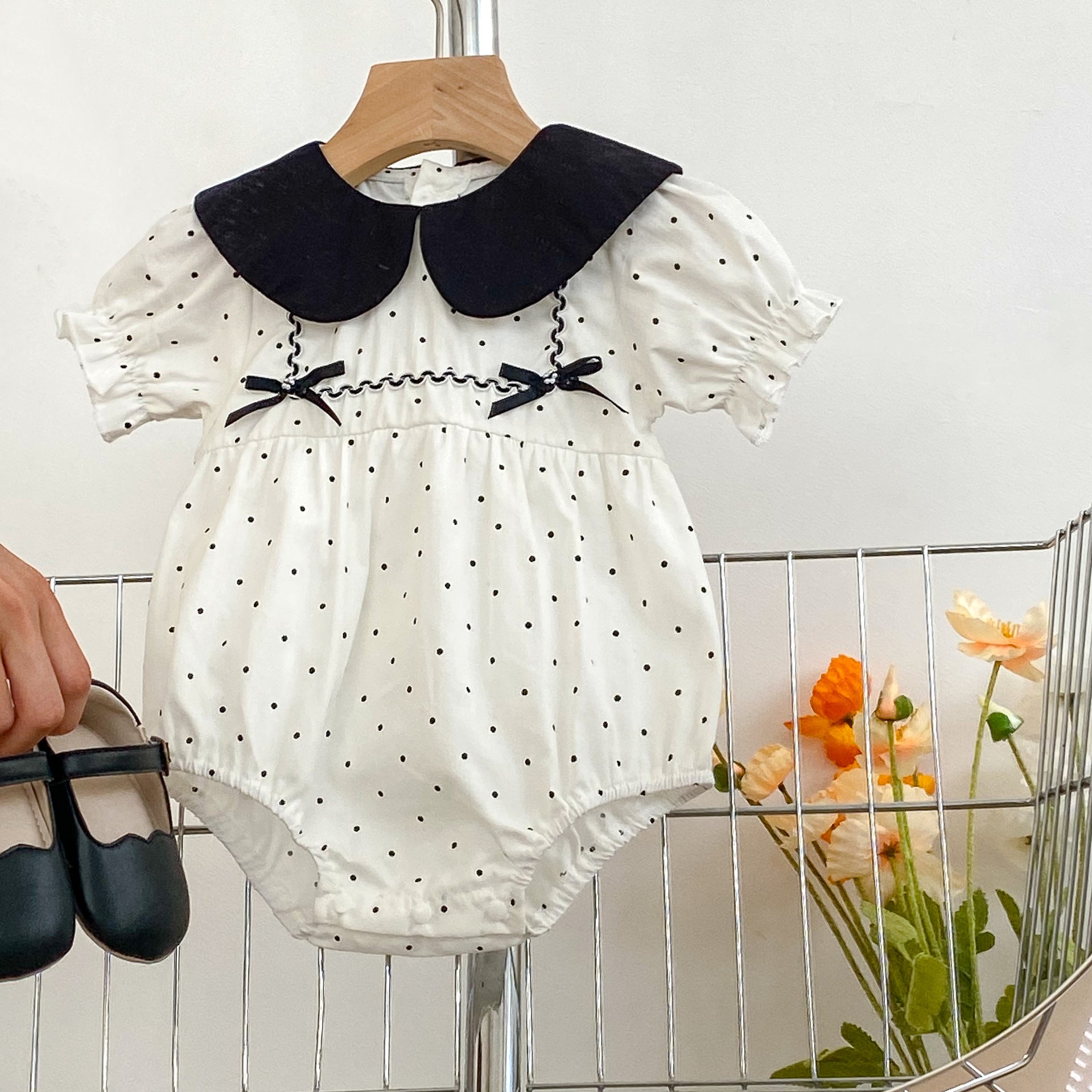 Baby Girl Dot Pattern Doll Neck Triangle Onesies