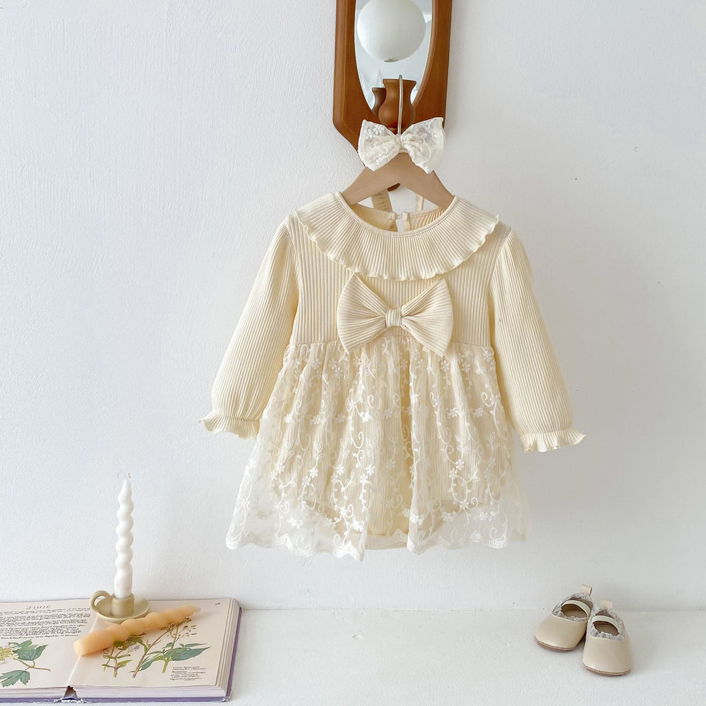 Spring Arrival Baby Girls Cute Floral Embroidered Tulle Long Sleeves Onesies-2
