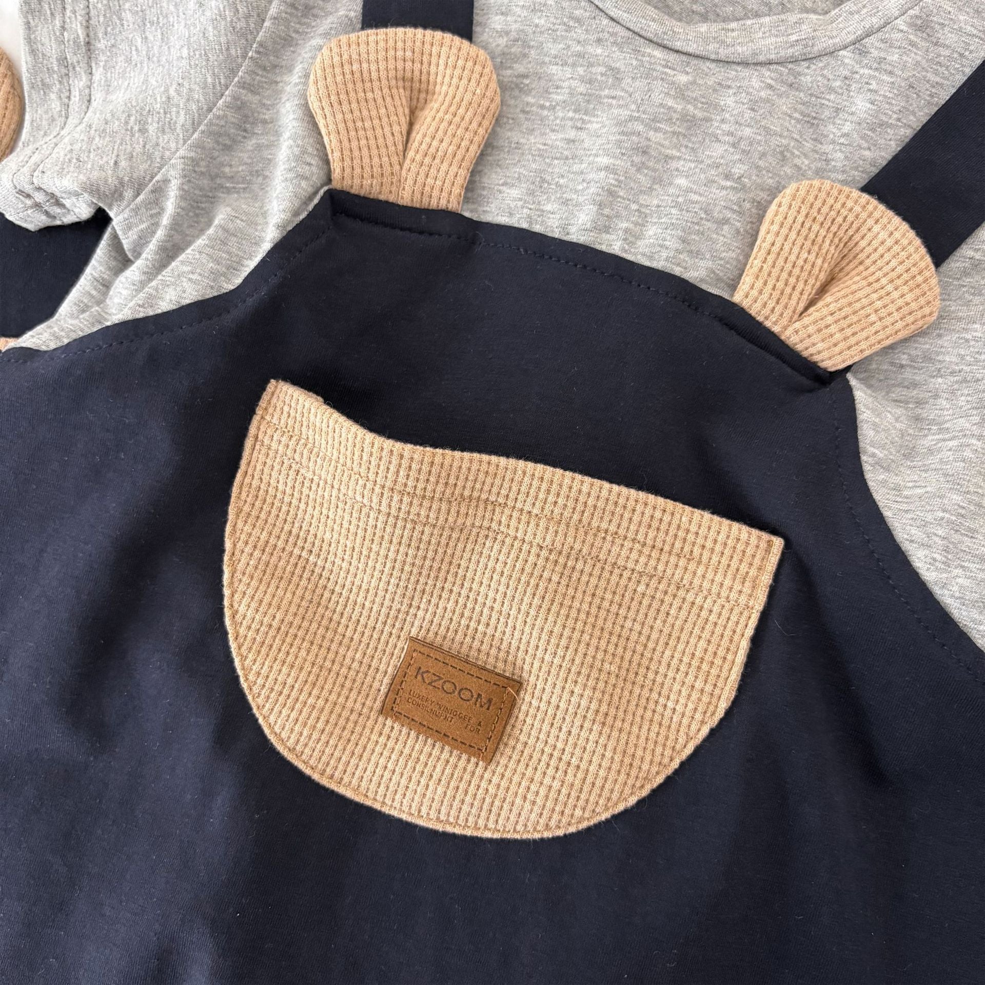 Design Summer Baby Kids Boys Teddy Bear Pattern Color Patchwork Short Sleeves Romper-3