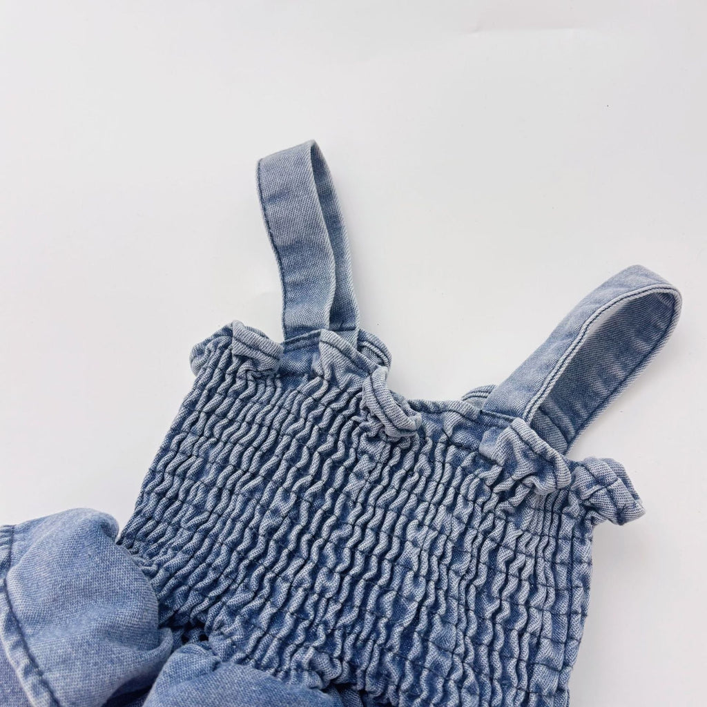 Summer Arrival Baby Girls Cute Sleeveless Denim Pleated Dress Design Strap Onesies-2