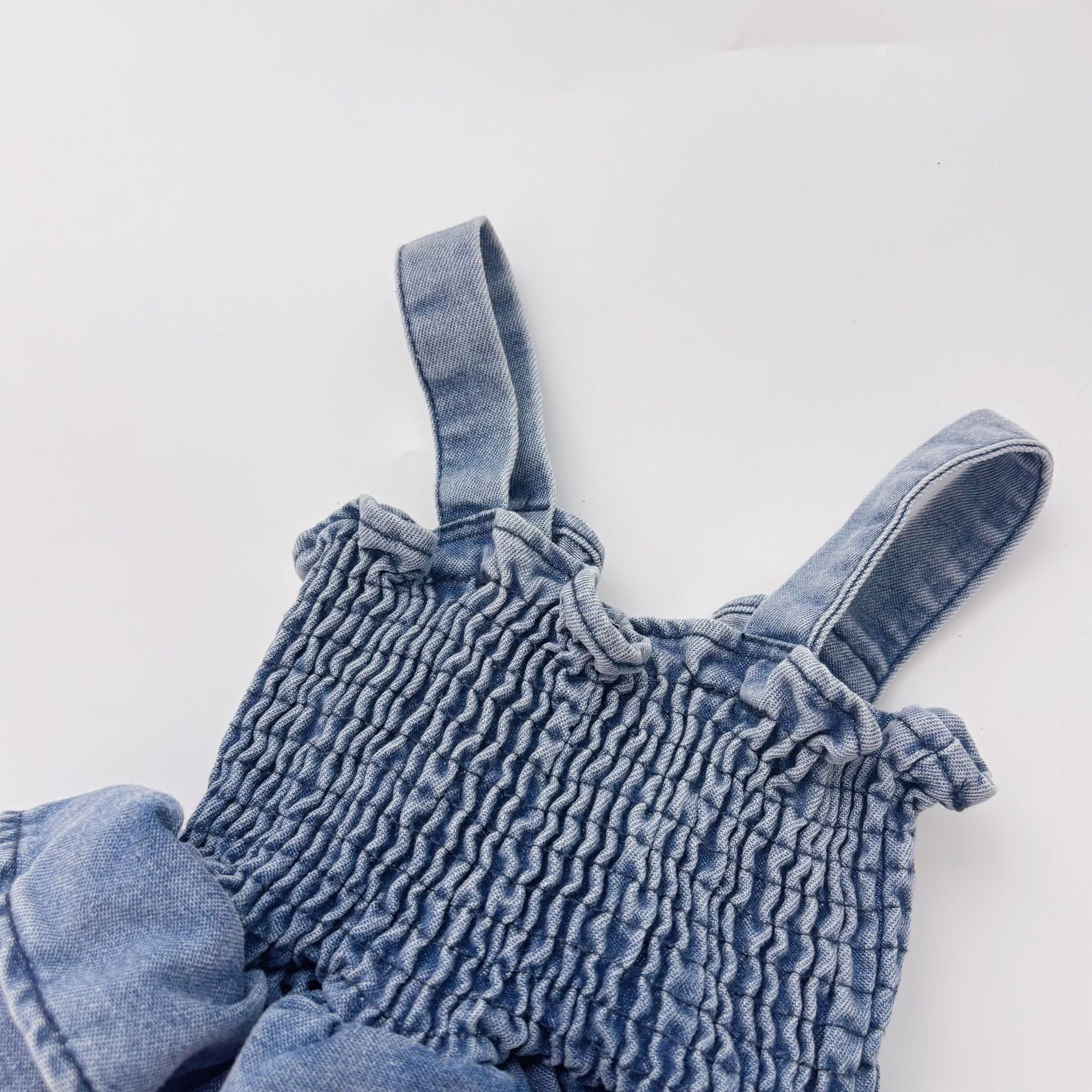 Summer Arrival Baby Girls Cute Sleeveless Denim Pleated Dress Design Strap Onesies-2