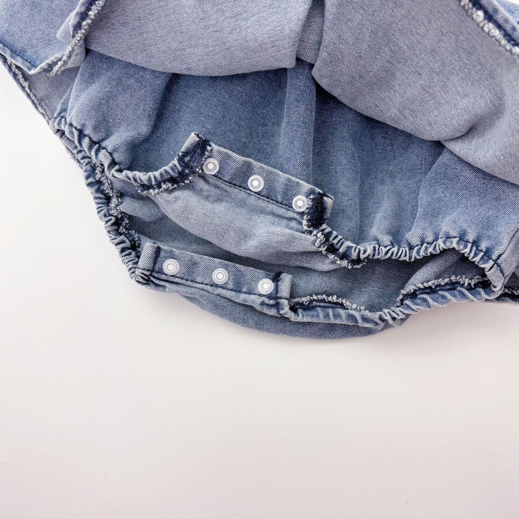 Summer Arrival Baby Girls Cute Sleeveless Denim Pleated Dress Design Strap Onesies-3