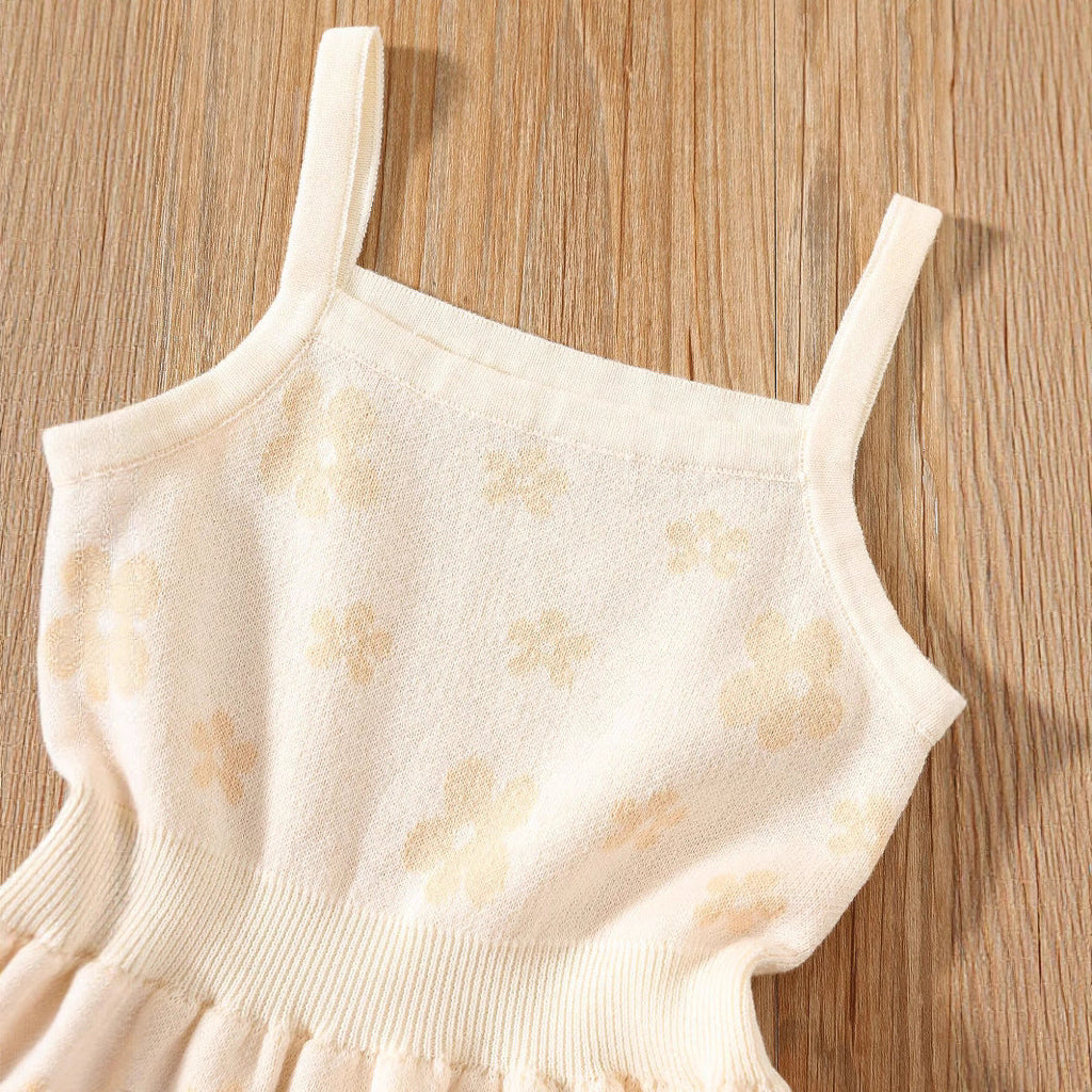 Summer Baby Kids Girls Sleeveless Floral Pattern Knitted Strap Dress-3