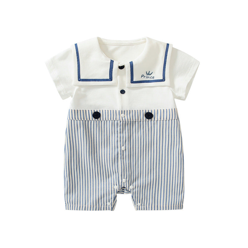 Summer Arrival Baby Boys Short Sleeves Cute Striped Pattern Navy Style Rompers