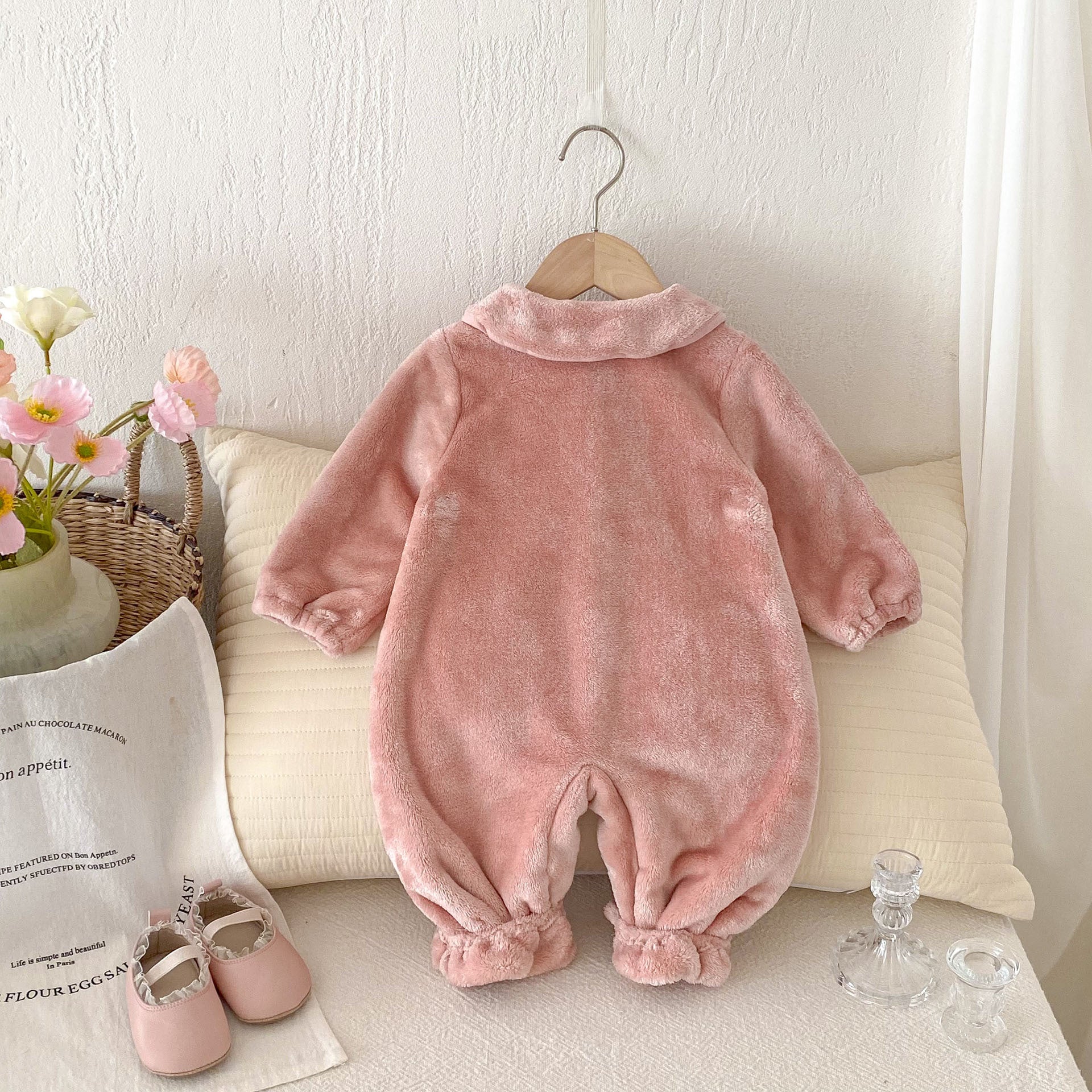 Winter Arrival Baby Girls Cute Rabbits Pattern Warm Double-sided Fleece Rompers
