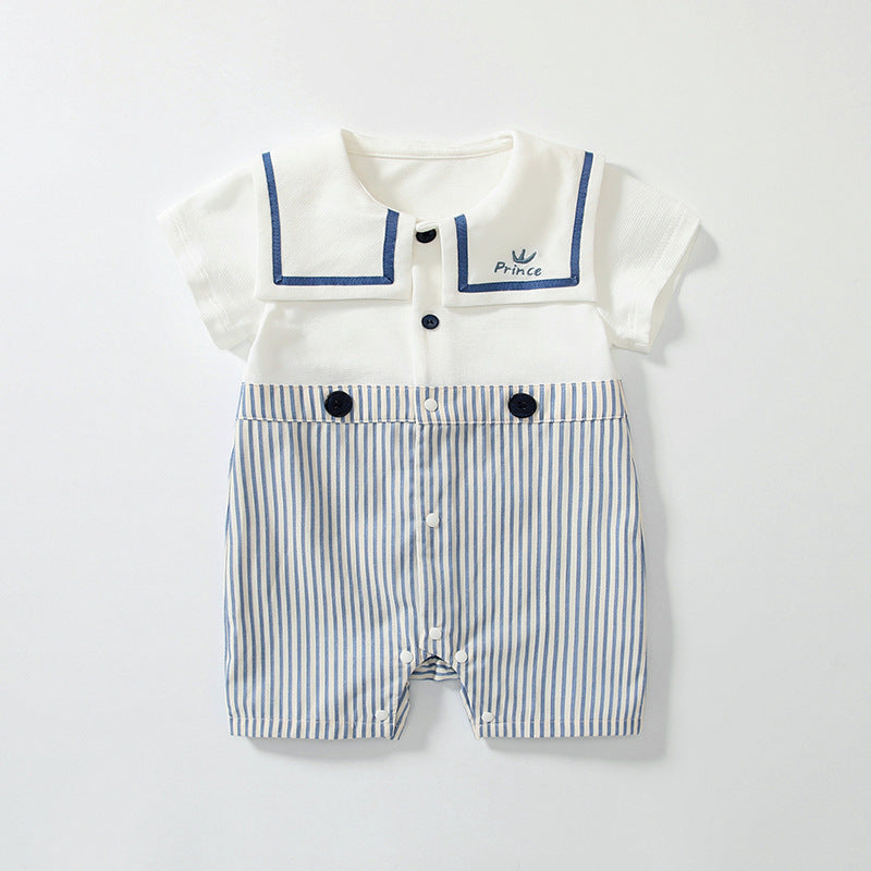 Summer Arrival Baby Boys Short Sleeves Cute Striped Pattern Navy Style Rompers