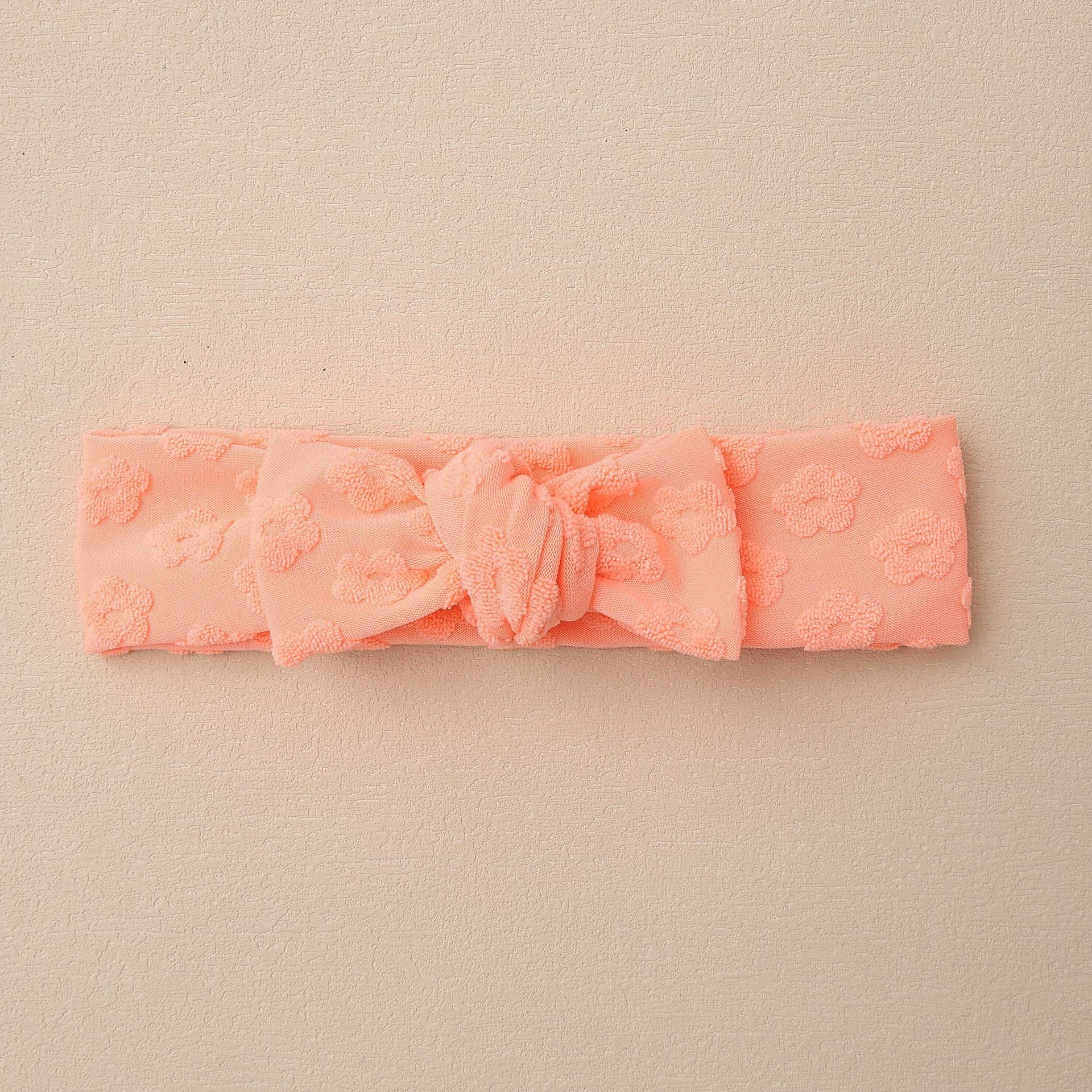 Elastic Baby Headband with Bow and Embroidered Flowers