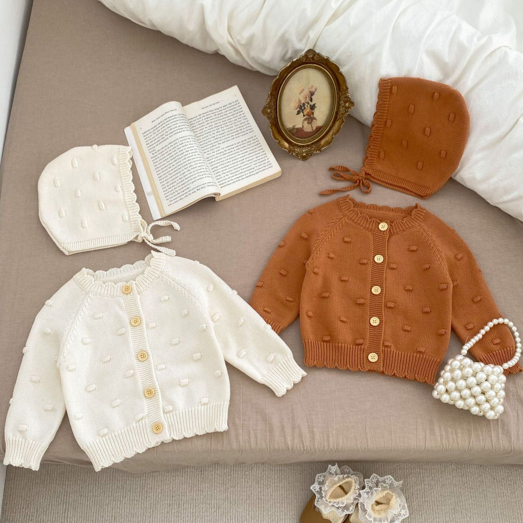 Autumn Arrival Baby Kids Girls Comfortable Solid Color Jacquard Pattern Knitted Long Sleeves Cardigan-0
