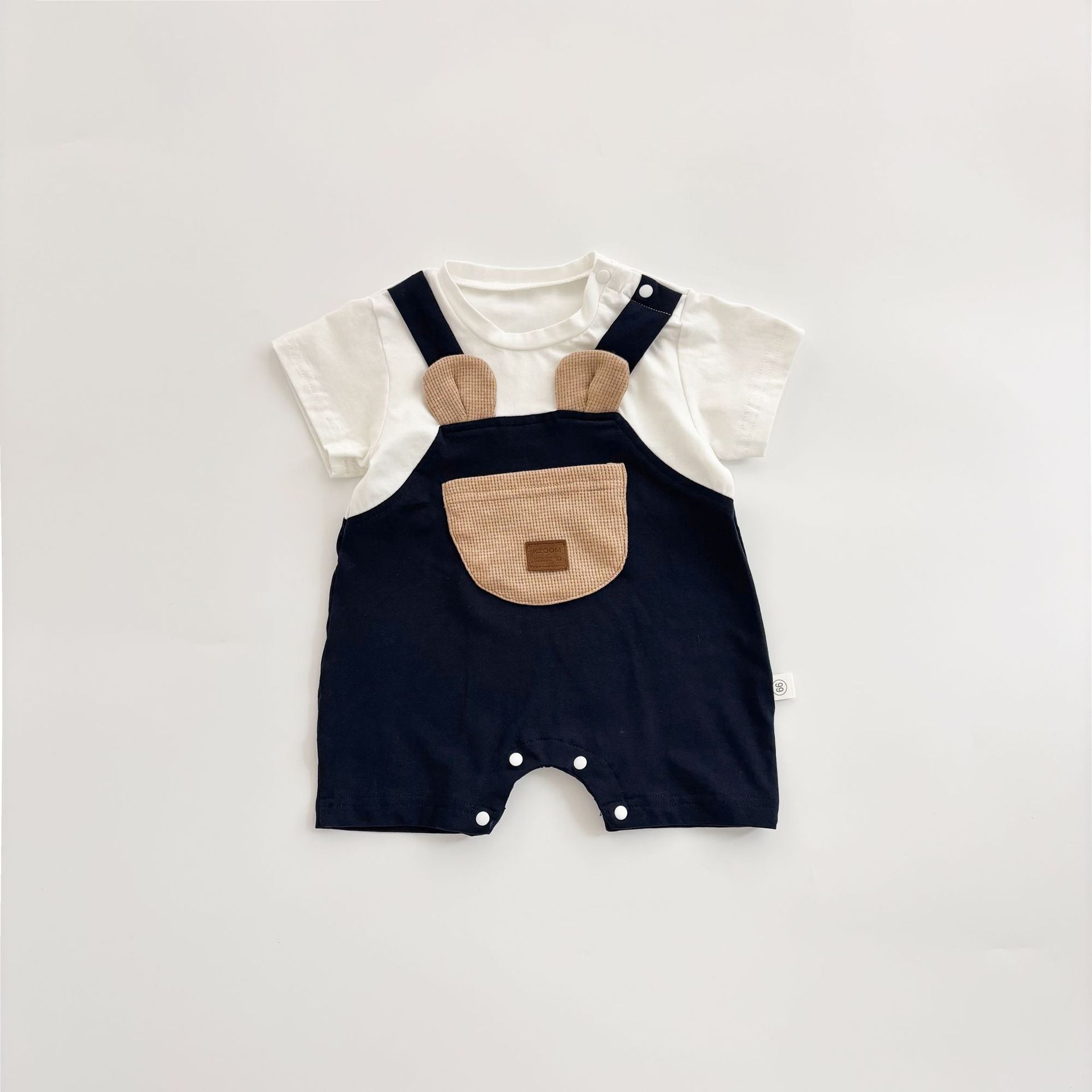 Design Summer Baby Kids Boys Teddy Bear Pattern Color Patchwork Short Sleeves Romper-6