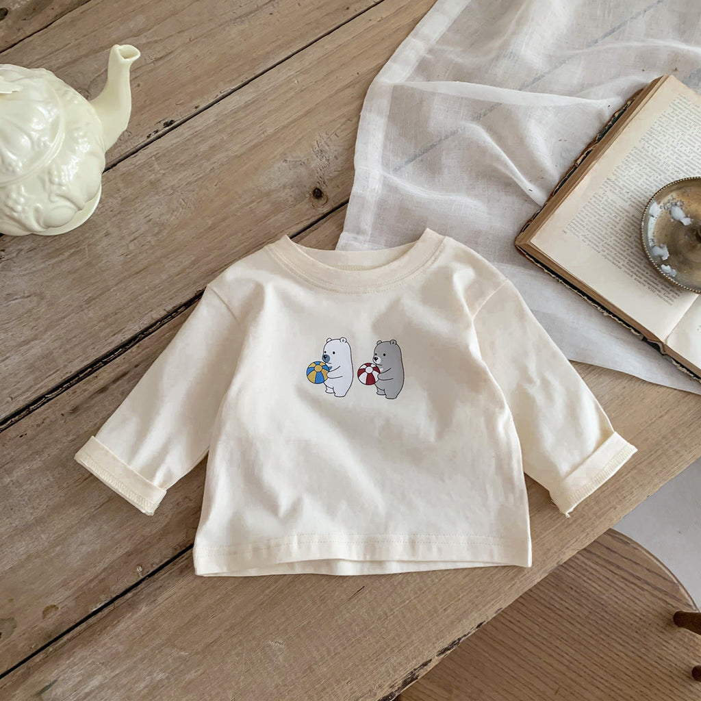 Baby Cartoon Print Tops With Waffle Fabric Strap Onesies Sets-5