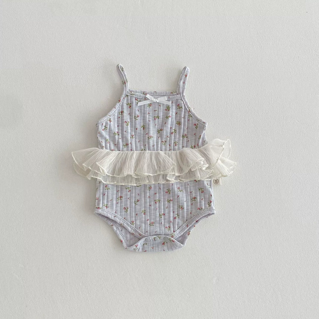 Summer Arrival Baby Girls Color Patchwork Flowers Pattern Sleeveless Onesies-5